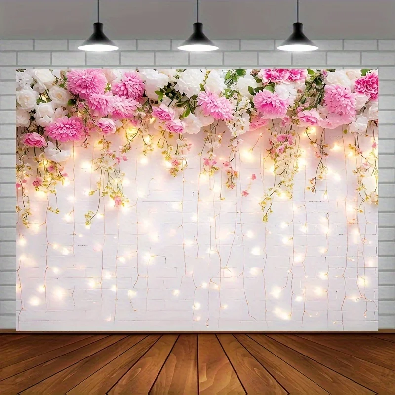 Flower Background Sparkling White Brick Wall Mother\'s Day Flower Photography Background Wedding Bride Birthday Party