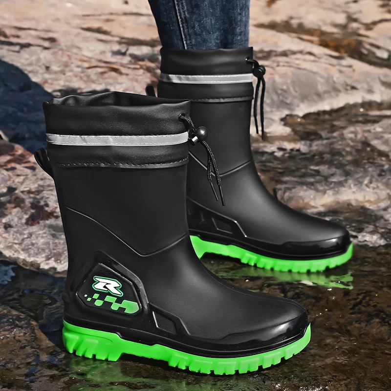 Men's high-top casual rain boots four seasons waterproof non-slip fishing water boots outdoor wading comfort car wash rain shoes