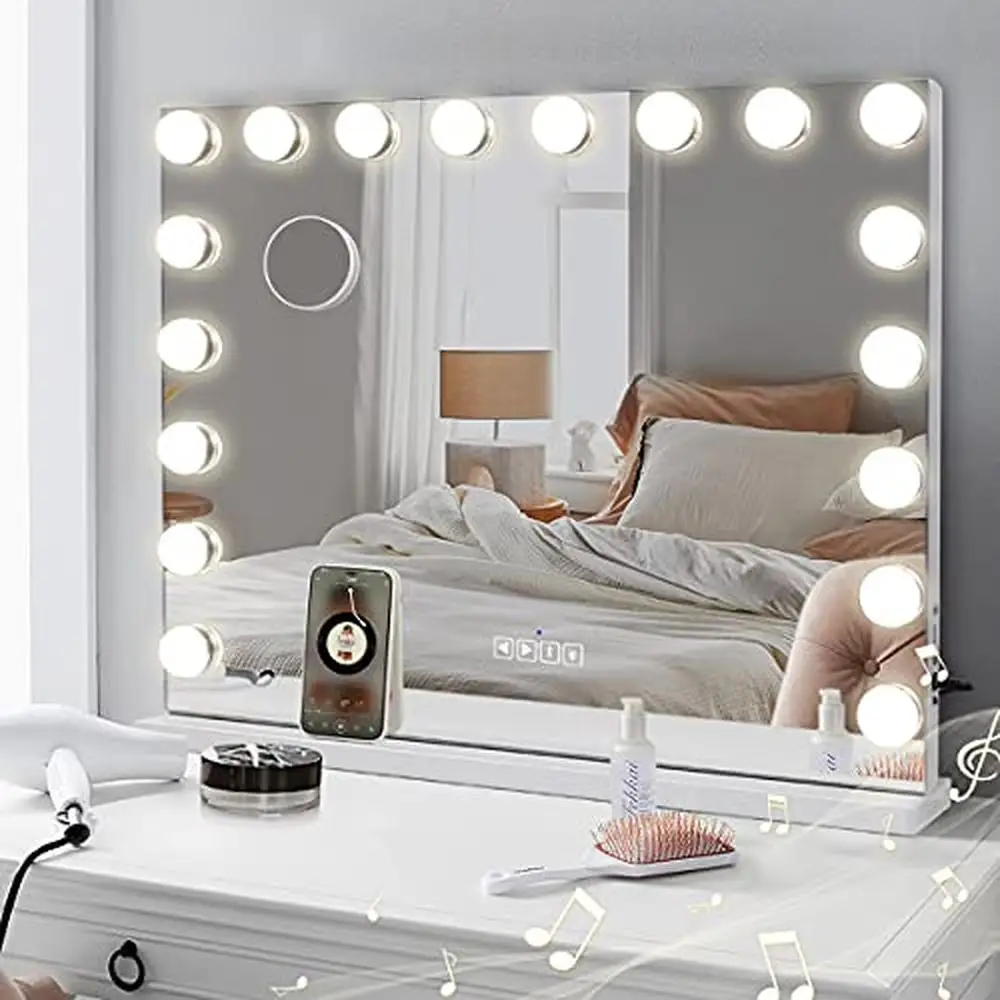 Hollywood Makeup Mirror LED Lights Bluetooth Speaker Dimmable Bulbs USB Charging Smart Touch Control 10X Magnifying 