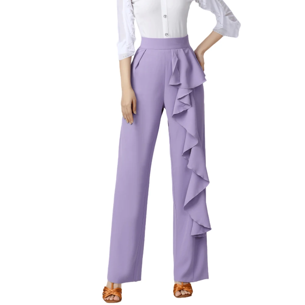 Pantalones latinos de cintura alta para actuación de Tango, pantalones de competición de Samba verde claro para fila de pantalones de baile para mujer con volantes