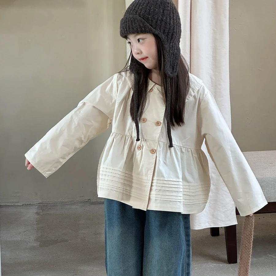 

Shirt 2025 Autumn New Children's Clothing Korean Style Girl Baby Doll Collar Bubble Sleeve Shirt Jacket Casual Daily Simple