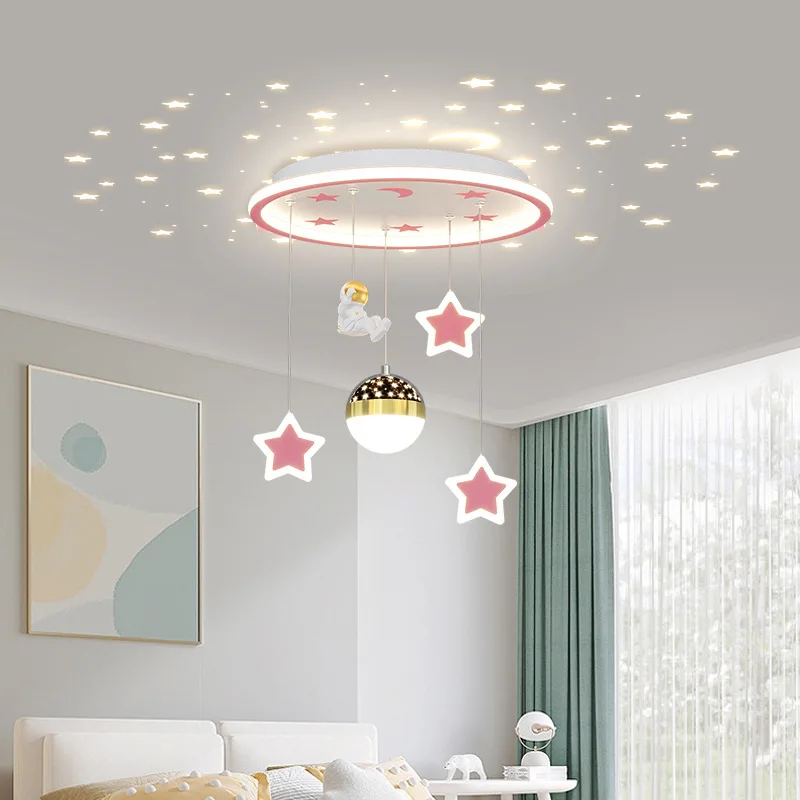 New Modern Led Chandeliers For Children's Room Bedroom Study Kids Baby Blue Astronaut Ceiling Lamps Decor Pendant Lights Fixture