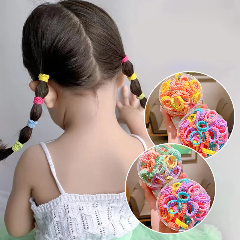 50Pcs Hair Bands for Children Colorful Nylon Scrunchie Hair TiesRubber Band Kids Cute Elastic Hair Band Girl Hair Accessories