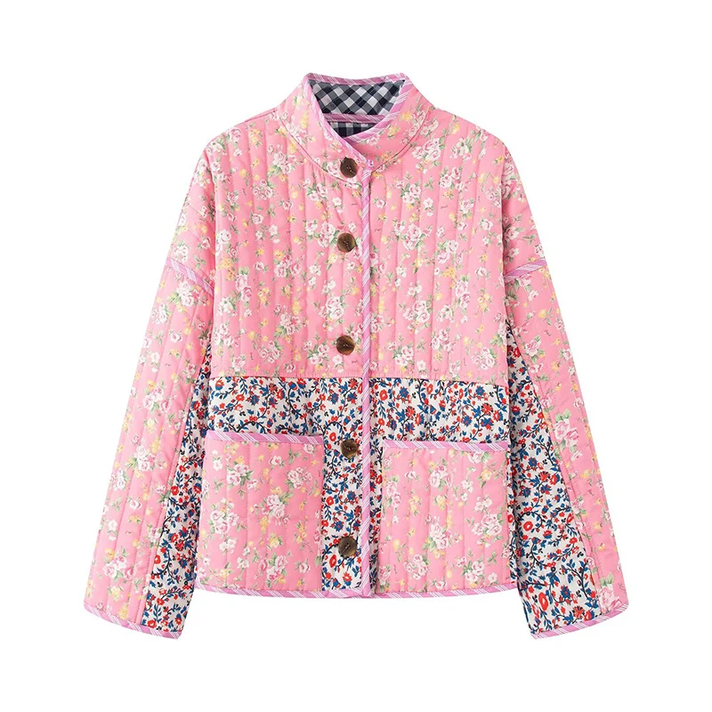 

2025 Winter New Arrival: Reversible plaid and floral versatile cotton jacket with watercolor-style floral prints.
