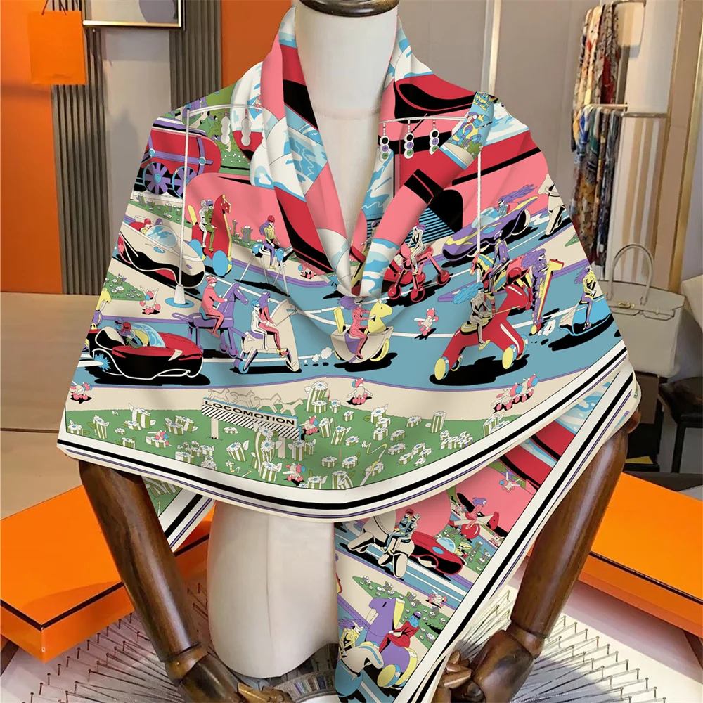 Pobing 135 Seide Kaschmir Schal Frauen Tech City Print quadratische Schals Wraps hand gerollte Bandana große Hijab weibliche Foulard cm – Detail 11