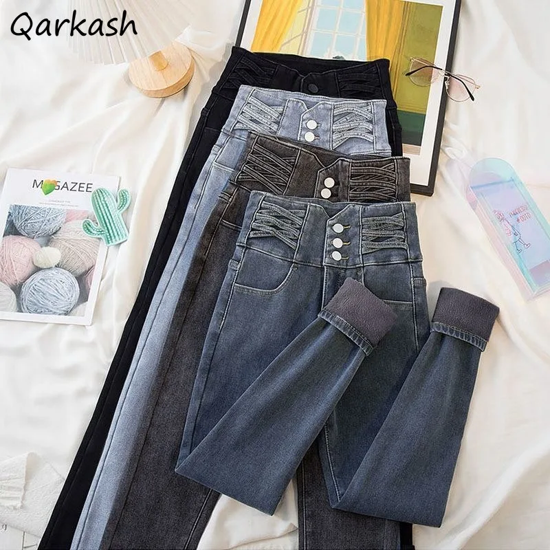 

Velvet Thick Jeans Women Thermal Skinny Pencil All-match High Waist Autumn Winter New Ulzzang Stretchy Full Length Female Mujer