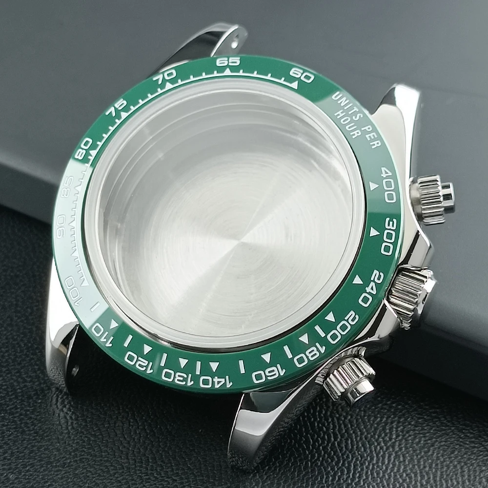 Silver/Black 39.3mm Waterproof Stainless Steel VK63 Quartz Sapphire Case Suitable for VK63 Movement 20mm Strap Watch Box