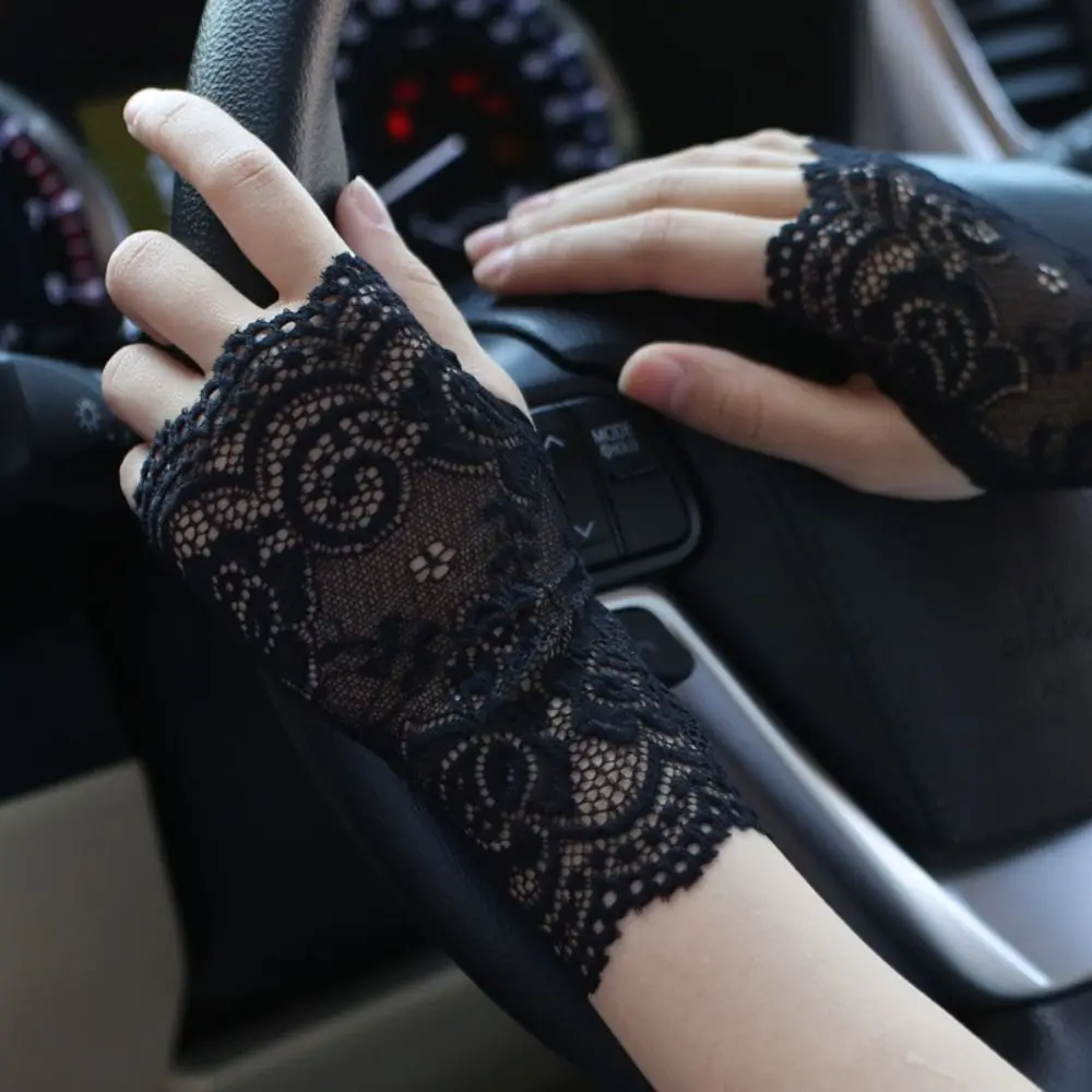 เซ็กซี่ตาข่ายครีมกันแดด Half Finger ถุงมือลูกไม้คอสเพลย์เซ็กซี่ตาข่ายลูกไม้บาง Breathable Fingerless ถุงมือลูกไม้