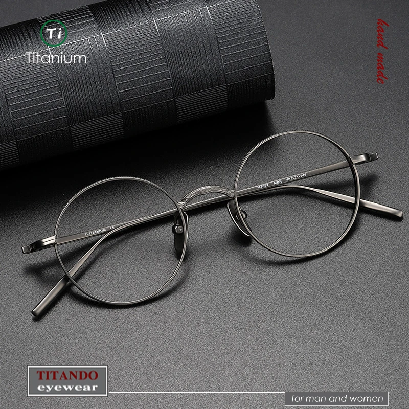 Japanese Style Matsuda Same Design M3087 Vintage Round Frame Engraved pattern Pure Titanium for Men and Women Optical eyeglasses