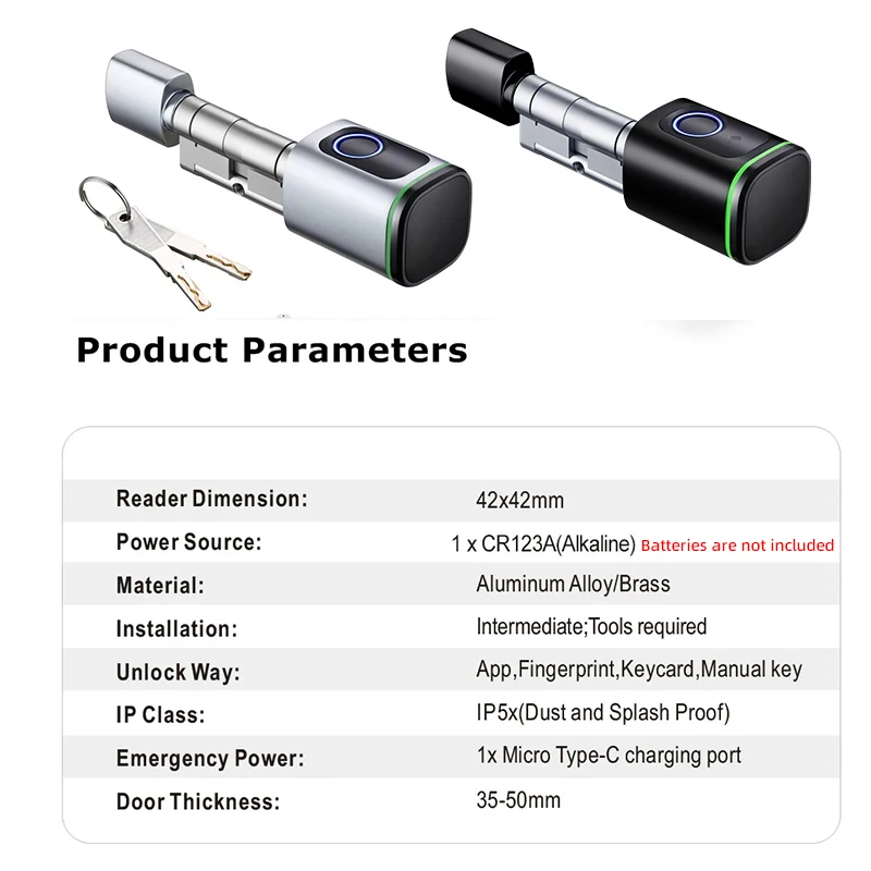 Tuya BLE TT Lock Smart Electronic Door Lock with DIY Cylinder Core Fingerprint APP Keys IC Card Unlock for Home Hotel