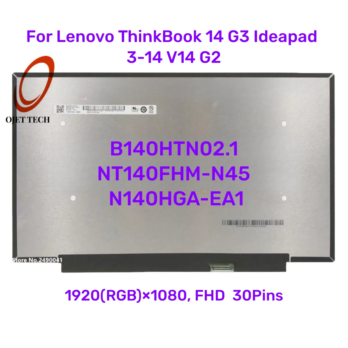 

14.0" Laptop LCD Screen B140HTN02.1 Fit NT140FHM-N45 N140HGA-EA1 For Lenovo ThinkBook 14 G3 Ideapad 3-14 V14 G2 1920x1080 30pin