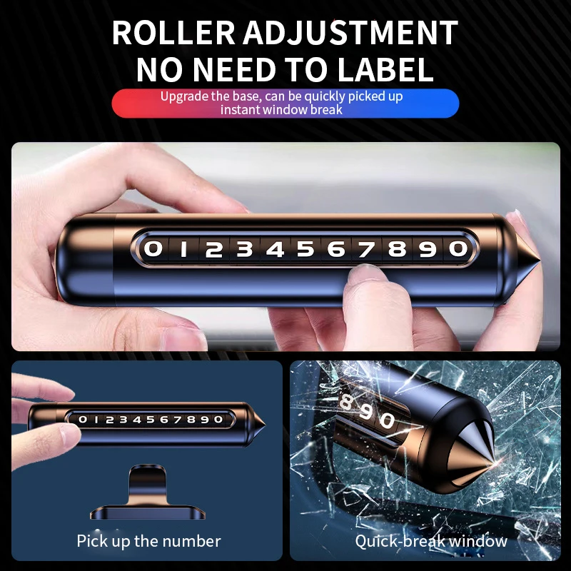 Car Sign Car Temporary Plate Temporary Parking Card, Rotatable Telephone Number Plate,Safety hammer breaks window