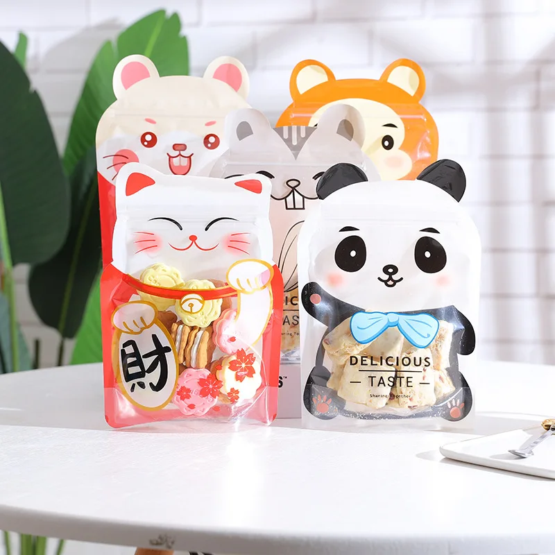 Cartoon Nougat Candy Plastic Zippe Bags Hand Made Cookie Gift Packaging Self Stand Biscuits Chrismas Wedding Favor Bag 50pcs