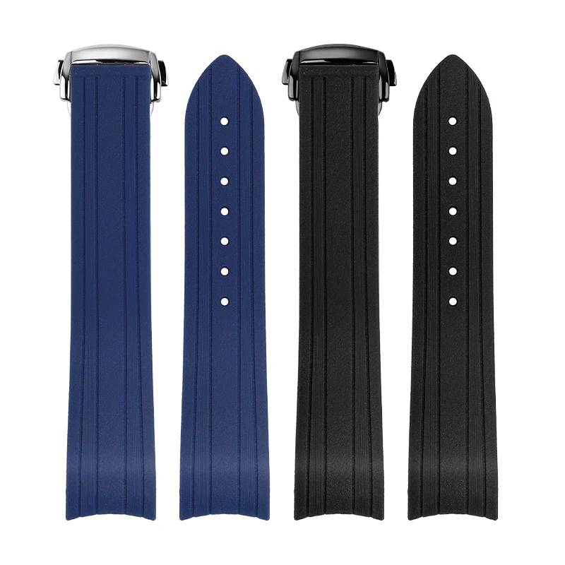 Rubber Watch Strap for Omega Seahorse 300 Diving Observatory Replace Original Rubber Black Blue Waterproof Accessories 20mm