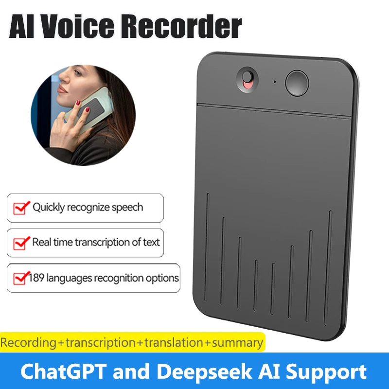 

AI Voice Recorder 8-256GB AI Notetaking Device Transcribe & Summarization with ChatGPT Voice To Text Recorder Sound Recorder