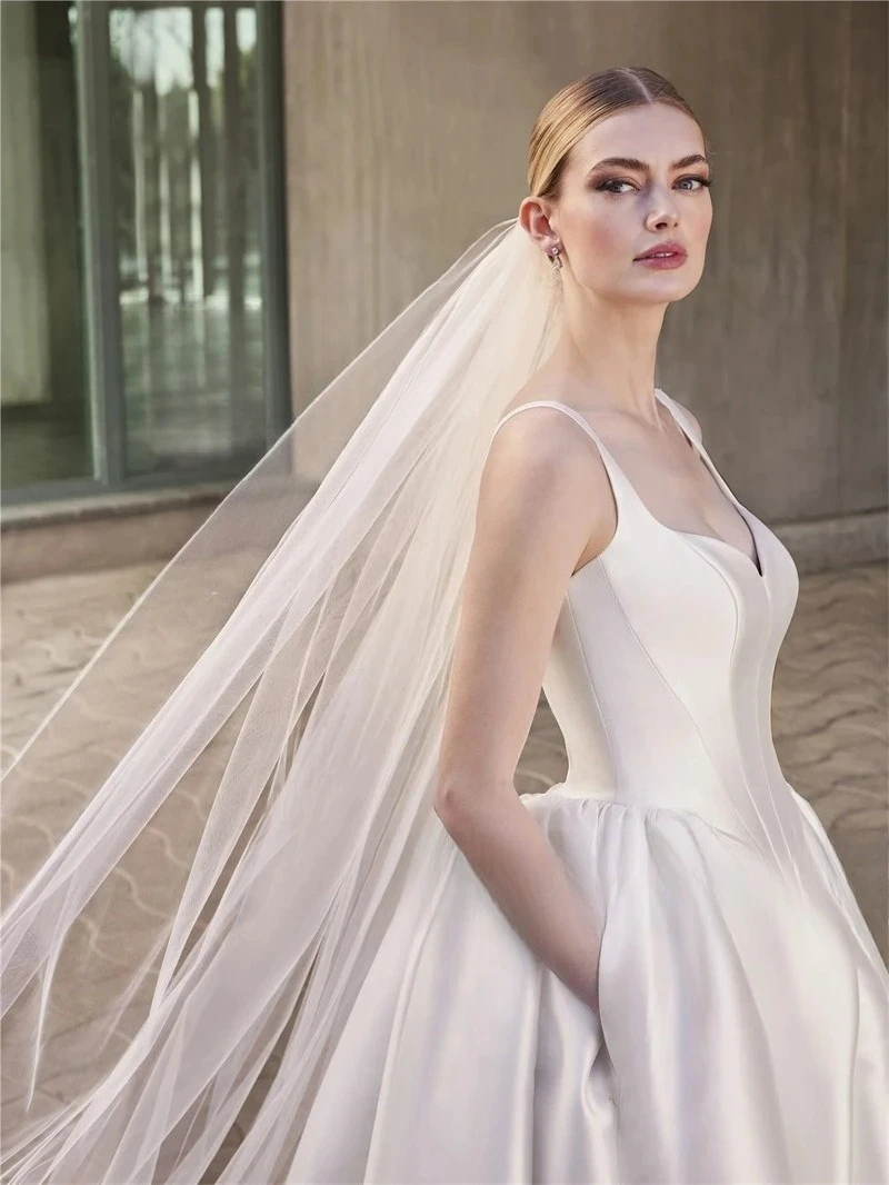 Customized Elegant Satin Wedding Dress Women A-Line Bride Gowns Pockets Spaghetti Straps Bridal Dress Vestidos De Novia