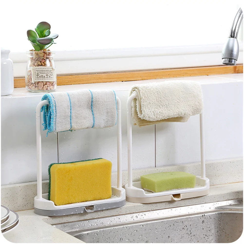 

Beige Plastic Dishcloth Drying Rack Removable Kitchen Towel Holder Soap Sponge Organizer Stable Base Countertop Draining Spout