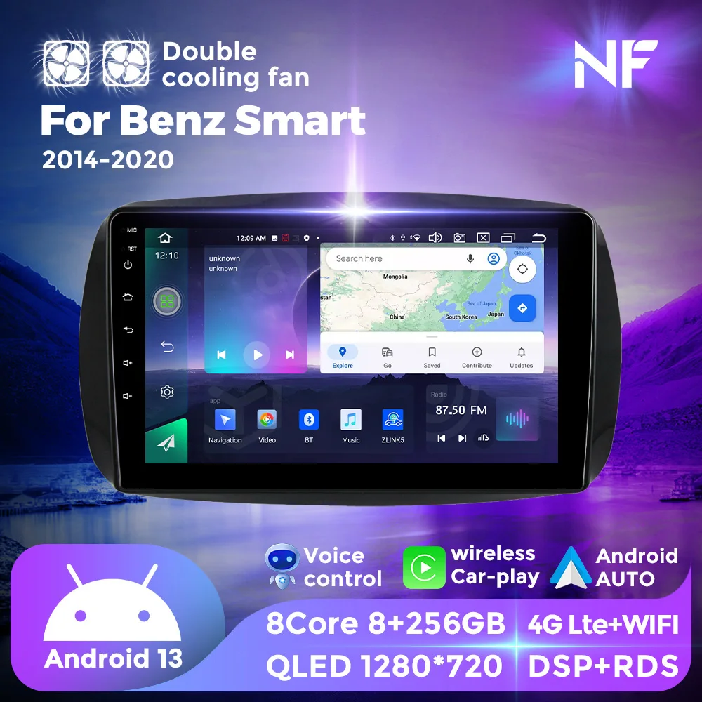 Qled 2k für mercedes benz smart 2014 fortwo 2012-2016 android 13 Autoradio Multimedia-Player GPS