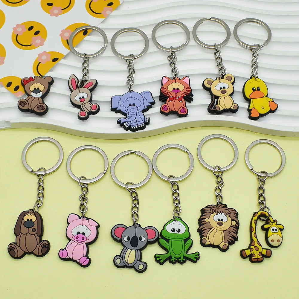 Best Selling Cartoon Zoo Animal PVC Keychain Colorful Wildlife Hanging Pendant Key Ring For Backpack Bag Birthday Gift