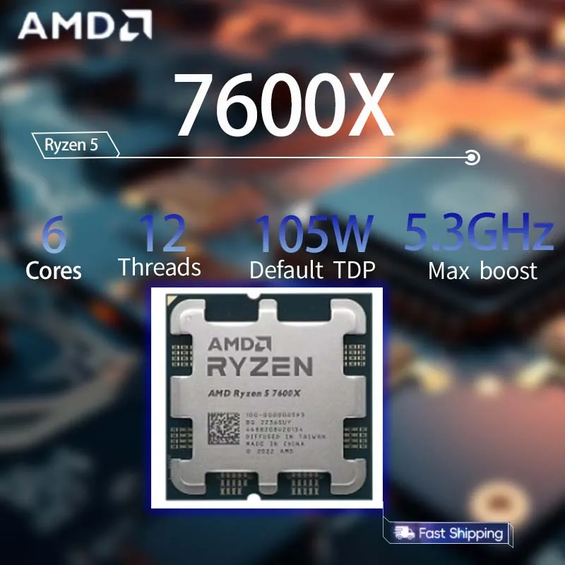

AMD Ryzen 5 7600X Processor CPU R5 7600X 105W 5NM L2=6M L3=32M 6-Core 12-Thread R5 7600X Gaming Processor DDR5 Socket AM5 CPU