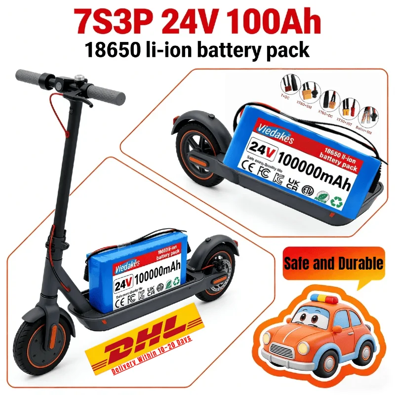 

7S3P 24V 100000mAh 18650 Li-ion Battery Pack with BMS Protection Long Cycle Life Replacement Power for Electric Scooters Commute