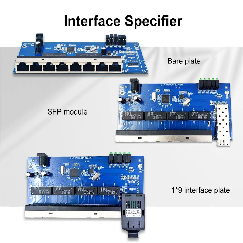 100Mbps Ethernet Switch Fiber Optic Converter Media 100Mbps Optical Transceiver 1 * SFP+8* RJ45 Ethernet Switch PCBA