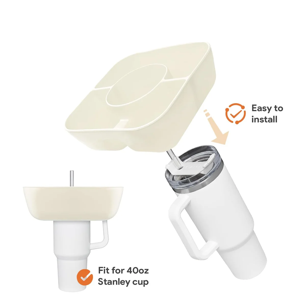 وعاء الوجبات الخفيفة A88M لكوب ستانلي مع غطاء، حلقة الوجبات الخفيفة القابلة لإعادة الاستخدام ل بهلوان 40 أونصة بمقبض، صينية الوجبات الخفيفة لكوب ستانلي