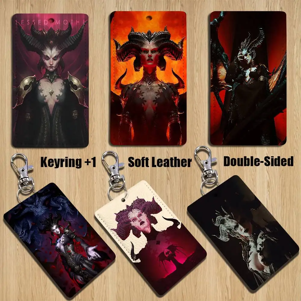 

Game D-Diablo Lillith COOL Rectangle ID Card Case Keychain Access Card Bag Key Tag Ring Leather Card Holder Key Ring Access