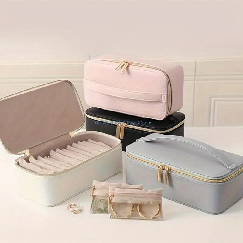 

340D Portable PU Leather Jewelry Holder For Women Girls Stores Rings Bracelets Earrings Necklaces