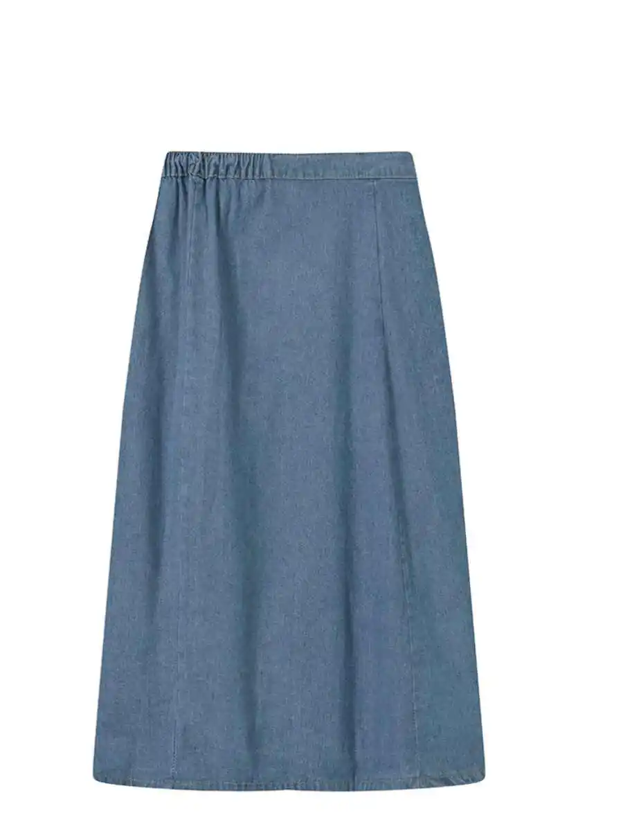 Modne spódnice damskie z wysokim stanem, wysokiej jakości, codzienne spódnice do pracy, spódnice do kostek, duże rozmiary, jednolite kolory, uniwersalne sukienki jeansowe.