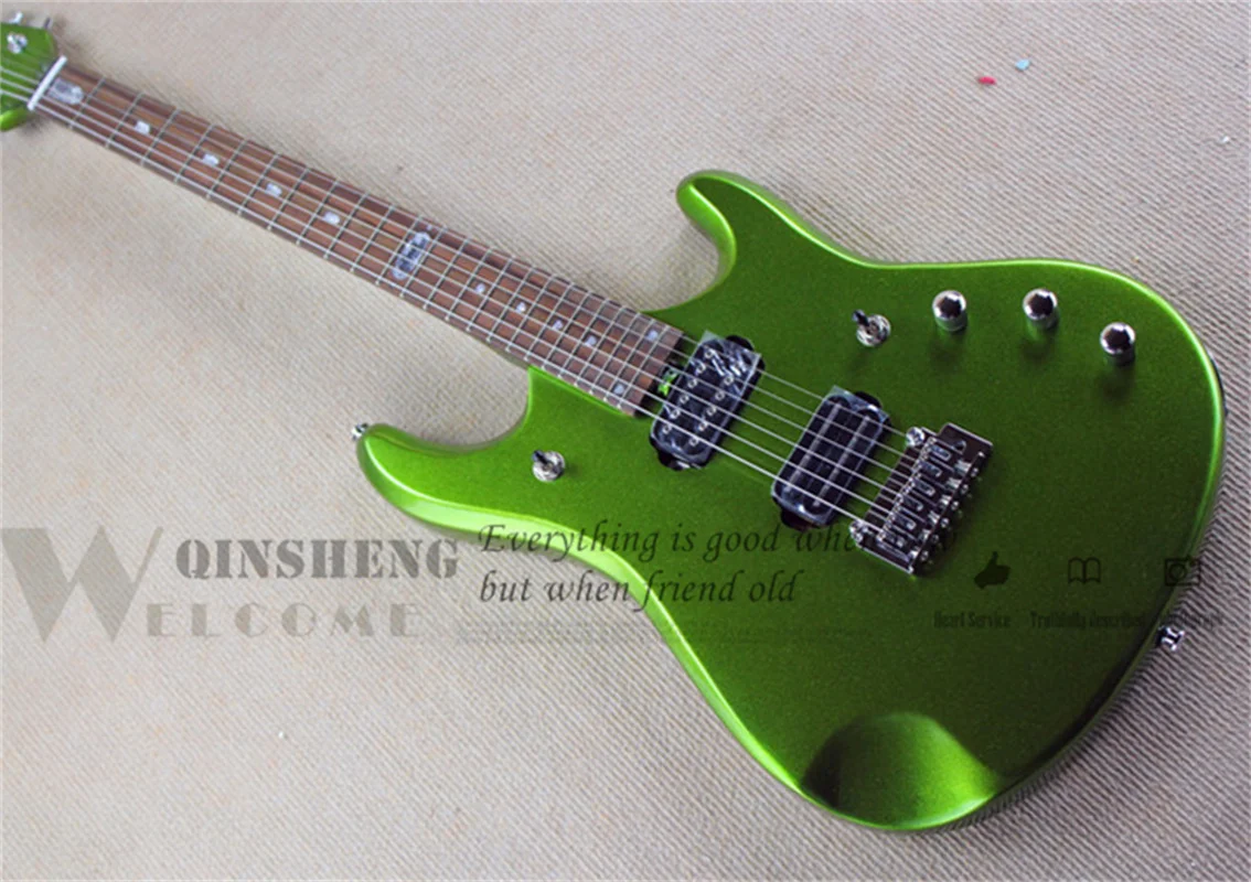 Classic Electric Guitar, ERN Metal Green Guitar, Small Tremolo Bridge, Dual Track Pickup, Locked Button, Active Battery Ca