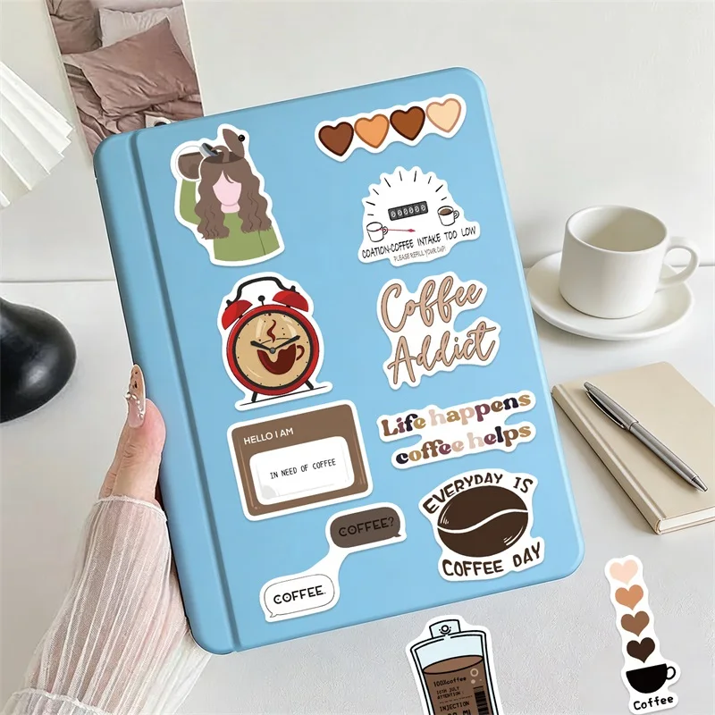 10/30/50PCS Cartoon Coffee Colored PVC Sticky Sticker Aesthetic DIY Decoration Scrapbooking Phone Hand Accounting Supplies view 6