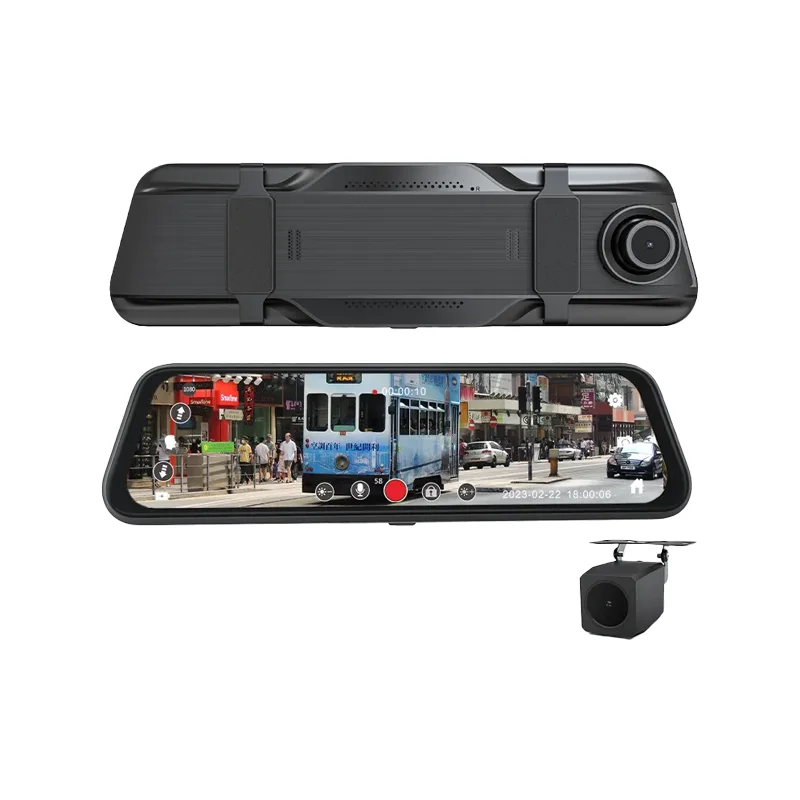 Hesida 9.66 inch full size car dvr video recorder touch screen rearview mirror Monitor HD 1080p Dashcam 140 angle back cam lens