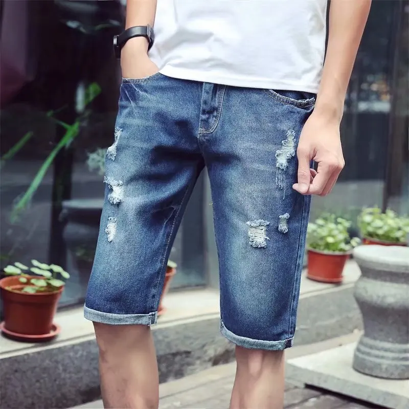 2023 Summer New Fashion Casual Denim Shorts Men's Loose Straight Korean Style All-match Boutique Clothing Simple Style