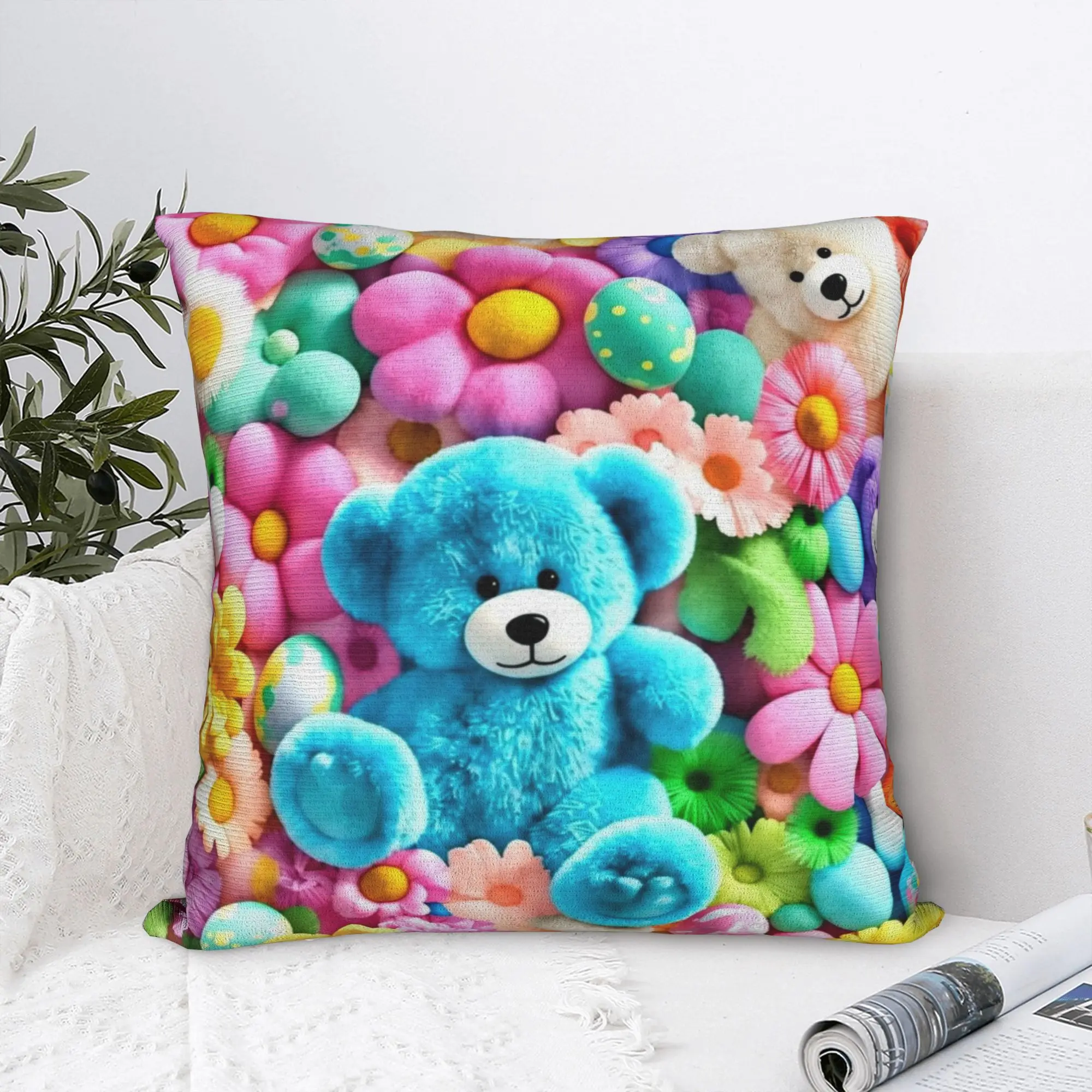 3D Teddys Bear Sweet Cartoon Pillowcase Polyester Cushion Cover Gift Candy Flower Throw Pillow Case Cover Home Square 40*40cm