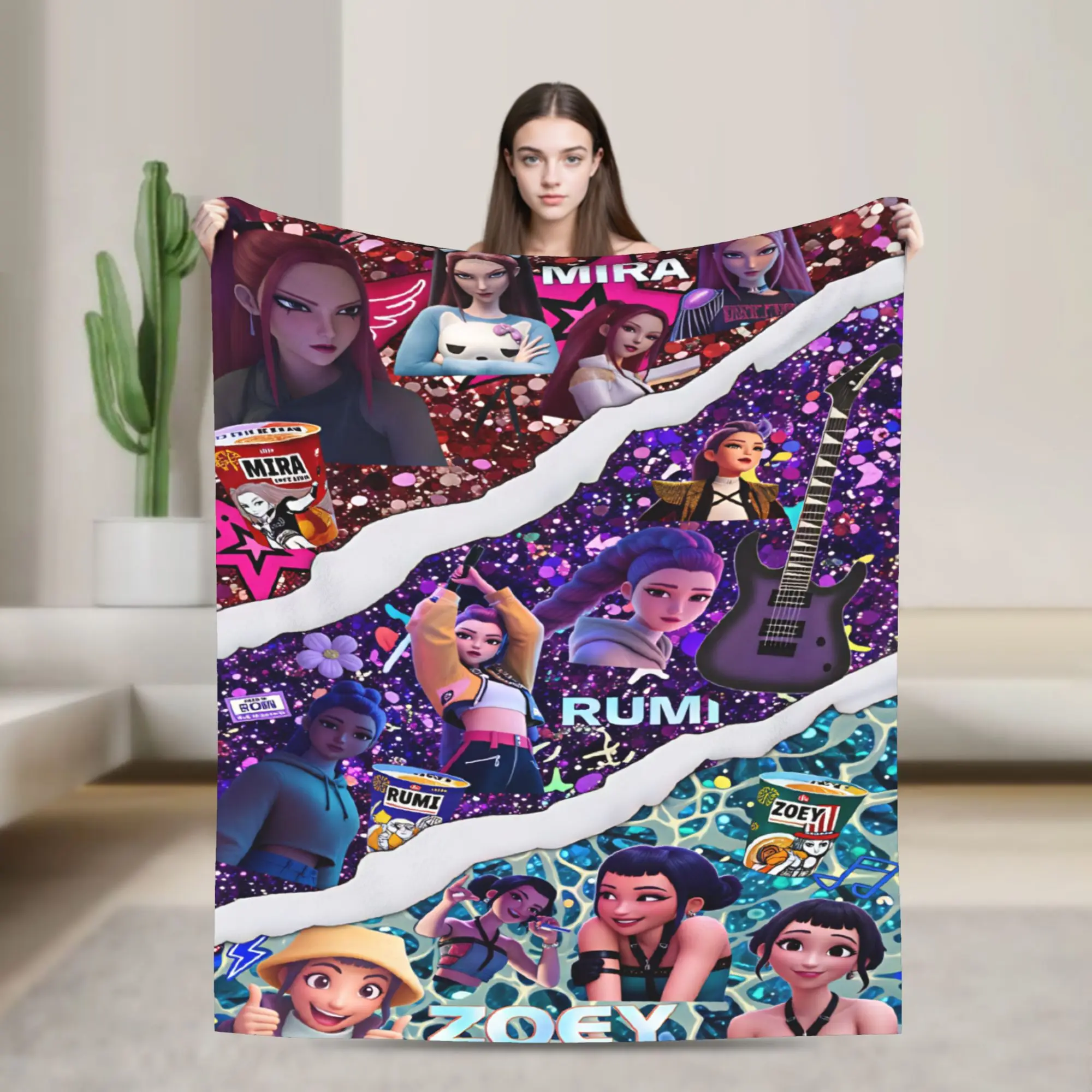 K-Pop Demon Hunters  Warm Soft Blanket  Camping Plush Throw Blanket Pattern Outdoor Flannel Bedspread Sofa Bed Cover
