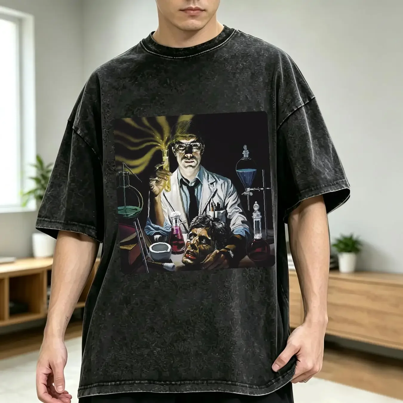 washed T Shirt Re Animator retro 80's horror movie men's adult regular fit graphic tee vintage Washed Casual designer clothes