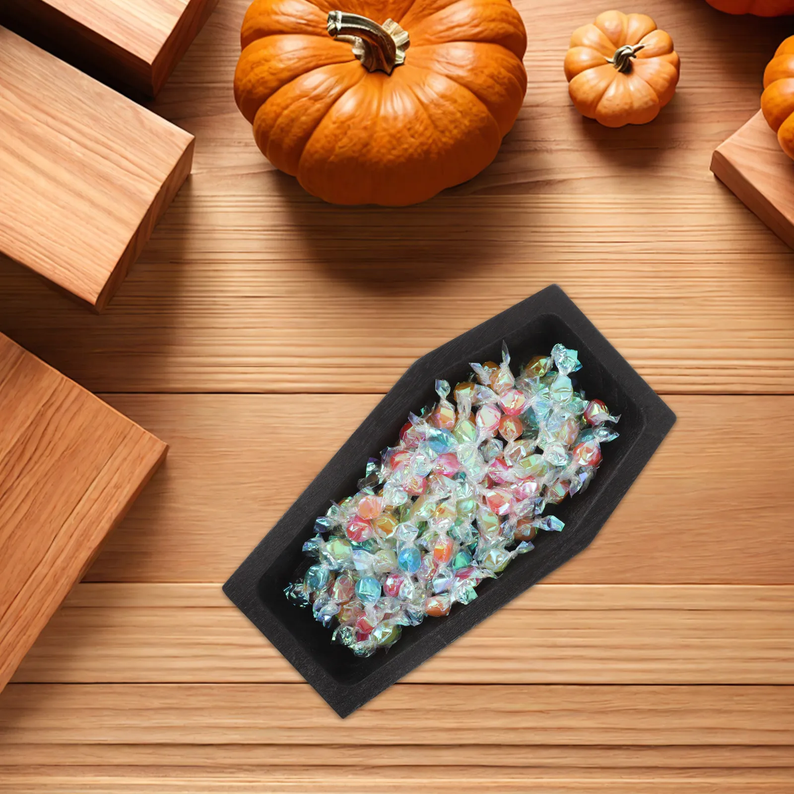 Wooden Coffin Serving Tray Halloween Rustic Food Platter Snack Fruit Appetizer Holiday Party Board Wood Decorative Tray