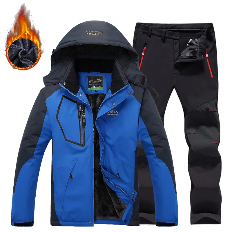 

Men's Winter Waterproof Hiking and Fishing Suit Outdoor Windproof Jacket Plucked and Thickened Assault Pants Set Fashion Jacket