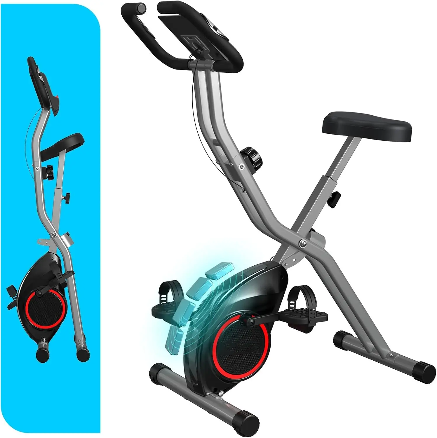 Bike, Stationary Bikes for Home, Indoor Foldable Bike with 16-Level Magnetic Resistance, 300LBS Capacity, 5.5 LBS Flywheel, Desi