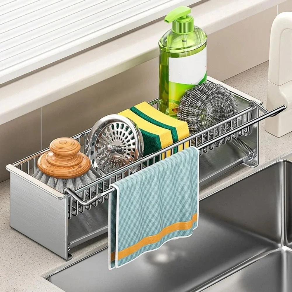 Stainless Steel Chopsticks Storage Rack Large Capacity Space Saving Sink Draining Rack Automatic Draining Spoon Storage Box