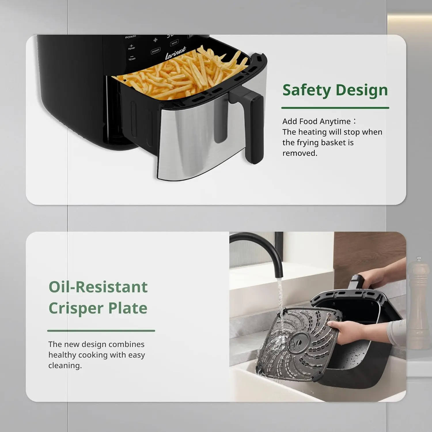 Air Fryer, 7.4-Quart,Crisping, Roasting, Dehydrating, and Reheating Non-Stick,Stainless Steel