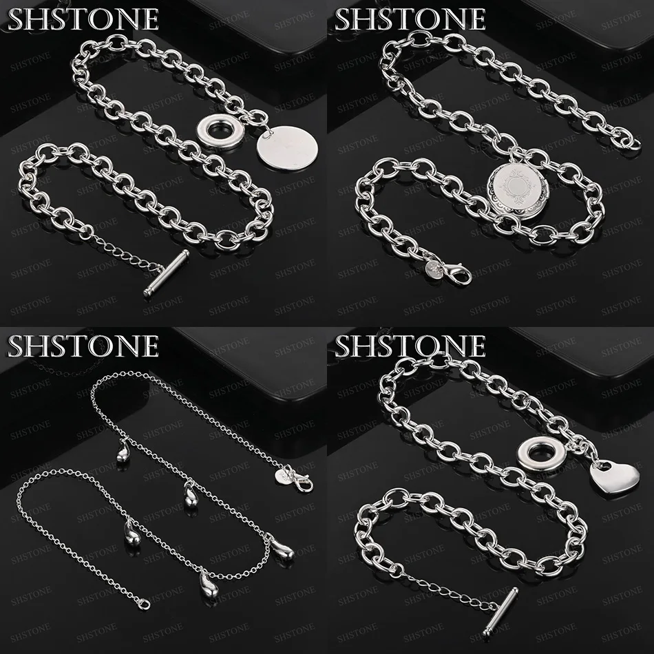 

45cm 925 Sterling Silver Round Heart Oval Photo Frame Water Drop Pendant Necklace Women Fine Jewelry Accessories Christmas Party