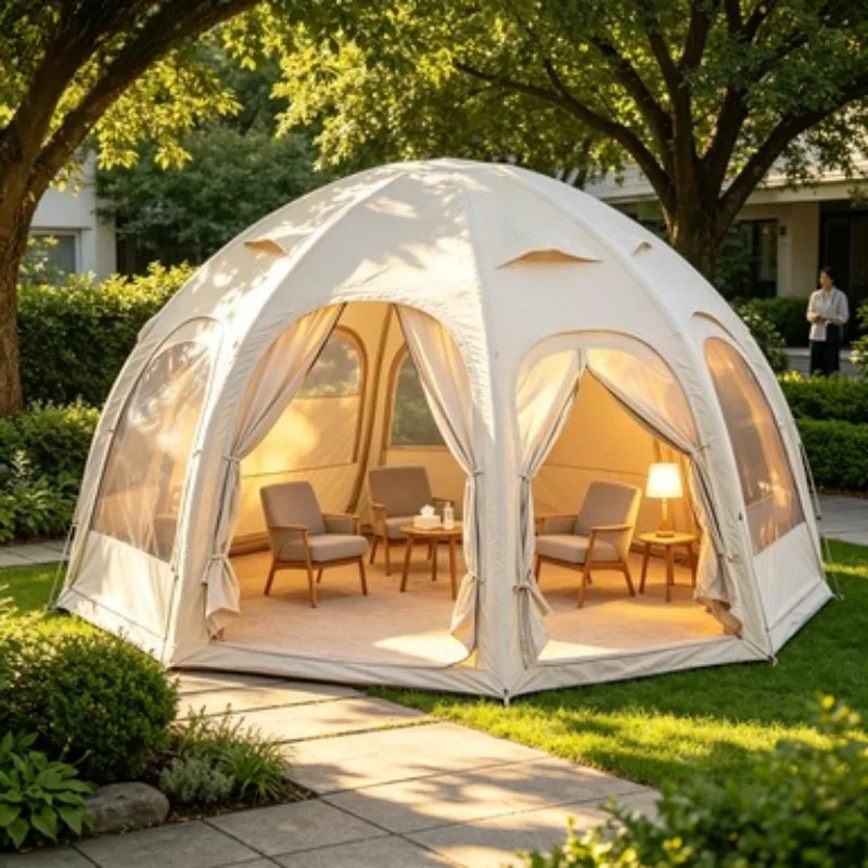 Luxury Boat-Shaped Glamping Tent 5-8 Person | Portable Circular Arch Folding Tent for Outdoor Events & Resort