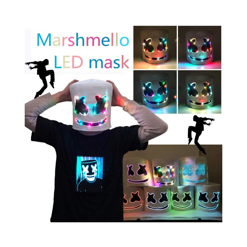 Halloween LED Marshmello DJ Helmet EL Neon Glowing Full Face Mask Breathable Headgear Carnival Rave Music Festival Cosplay Party