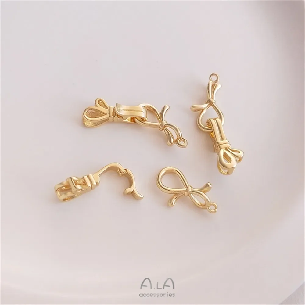 

14K Gold Plated pearl necklace bow buckle buckle buckle handmade diy sweater chain end buckle accessories