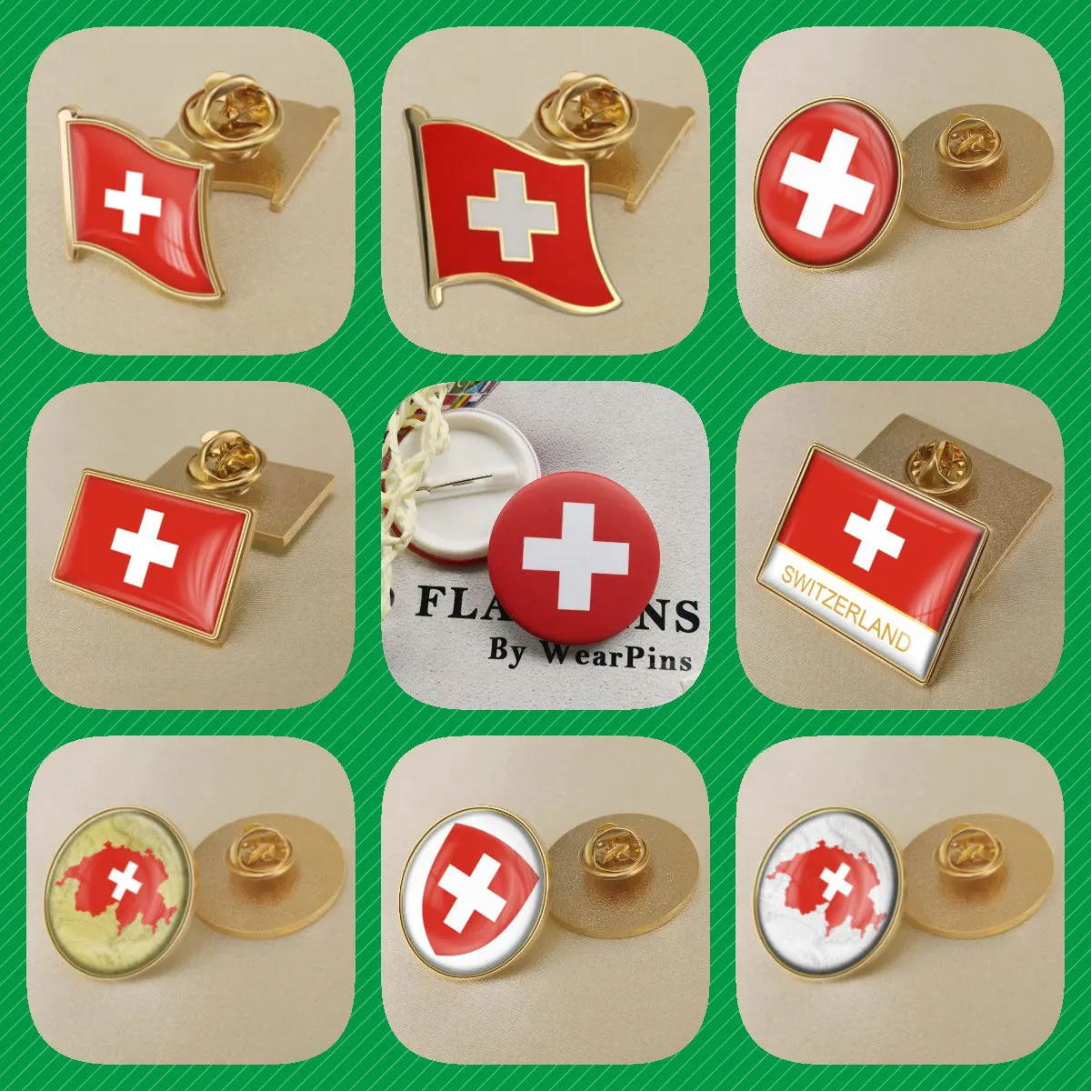 Switzerland Switzer Map Flag National Emblem National Flower Brooches Badges Lapel Pins