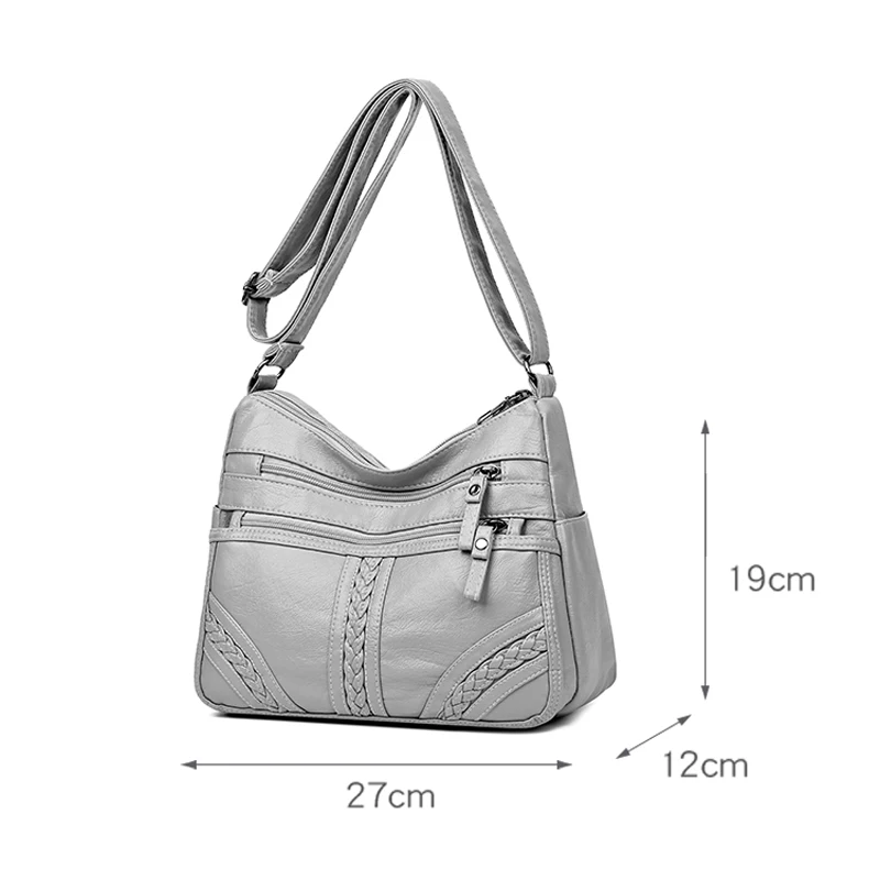 Bolso de hombro de cuero pu suave de alta calidad para mujer, bandolera de gran capacidad, sólido, femenino