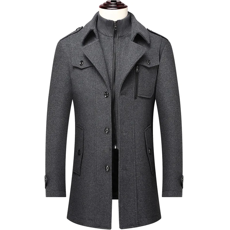 Premium Men's Mid-Length Wool Blend Overcoat - Thickened Winter Coat