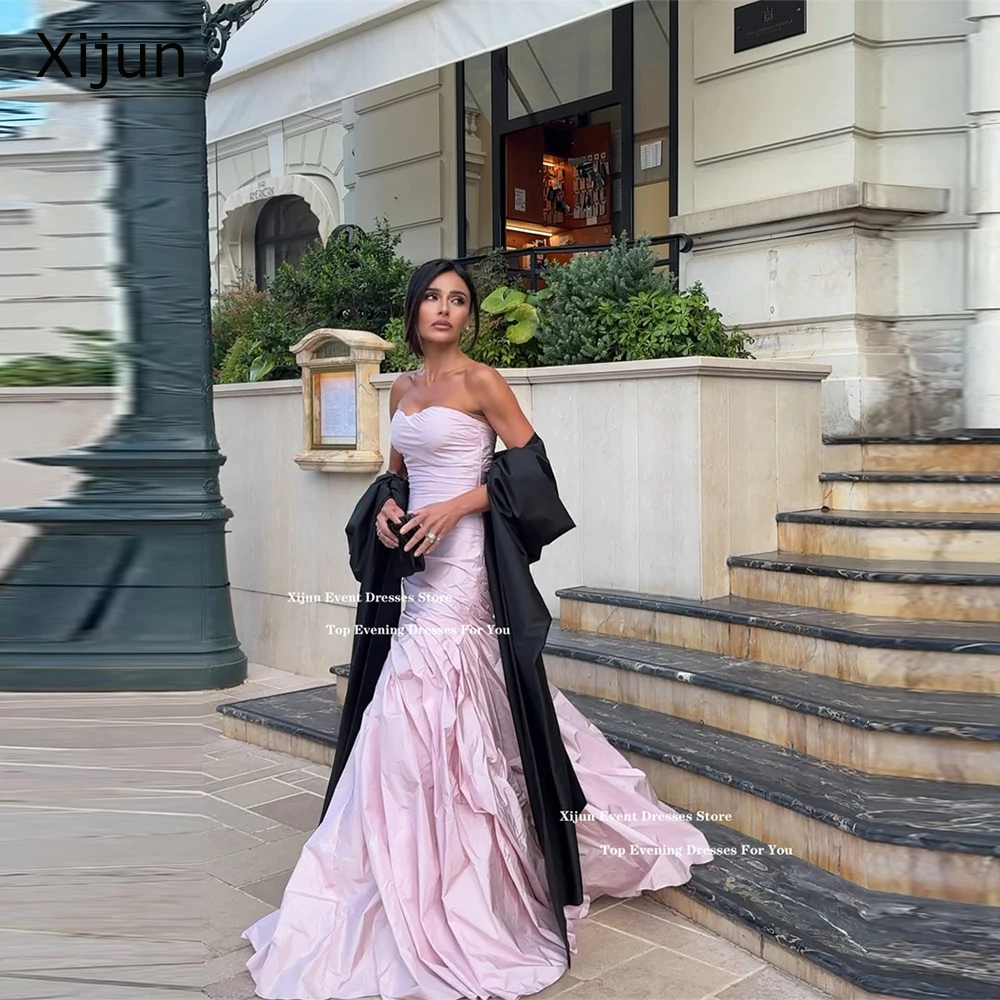 

Xijun Pink Taffeta Long Evening Dresses Sleeveless Pleated A-Line Formal Prom Dresses Celebrity Floor Length Prom Gowns Customiz